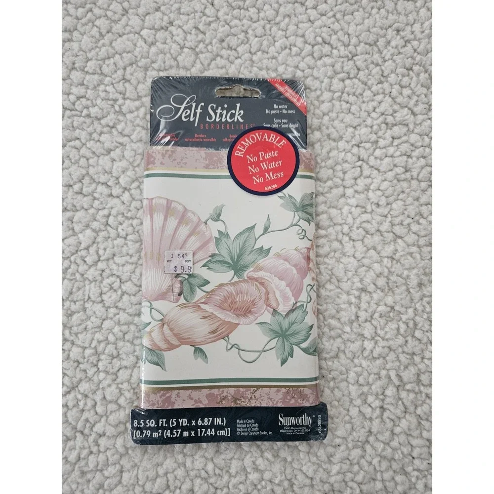 Sunworthy Self Stick Wallpaper Border WL5432 Sea Shells Designs 5 Yards NOS
